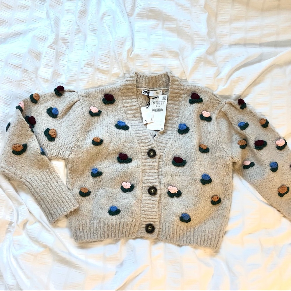 zara vintage embroidery cardigan